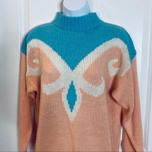 VINTAGE Pale Pink & Blue Mock Neck Sweater Size M